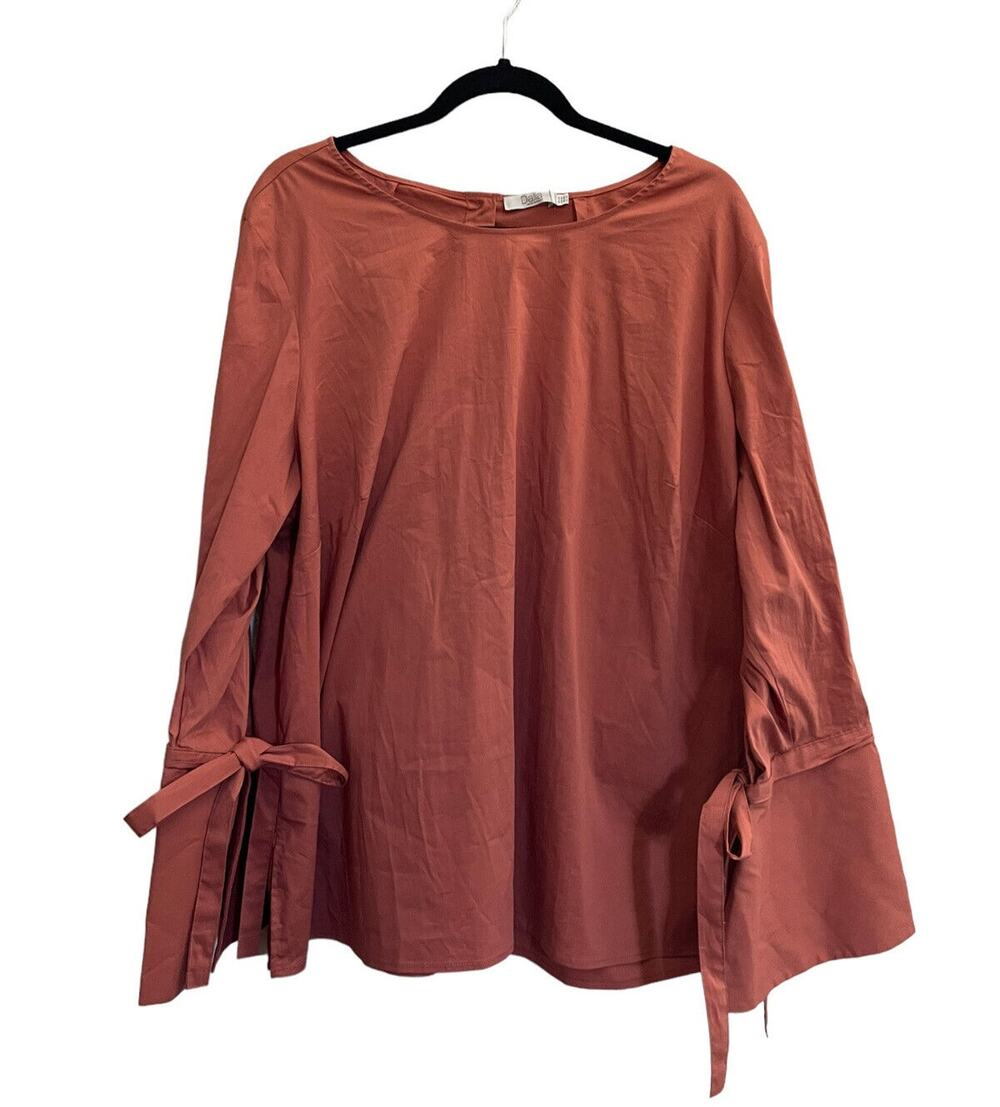 DALIA Plus Size 3X Blouse Rust Long Bell Sleeve with Ties Button Back #1188